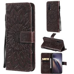 Embossing Sunflower Leather Wallet Case for OnePlus Nord CE 5G (Nord Core Edition 5G) - Brown