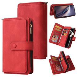 Luxury Multi-functional Zipper Wallet Leather Phone Case Cover for OnePlus Nord CE 5G (Nord Core Edition 5G) - Red