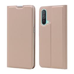Ultra Slim Card Magnetic Automatic Suction Leather Wallet Case for OnePlus Nord CE 5G (Nord Core Edition 5G) - Rose Gold