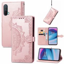 Embossing Imprint Mandala Flower Leather Wallet Case for OnePlus Nord CE 5G (Nord Core Edition 5G) - Rose Gold