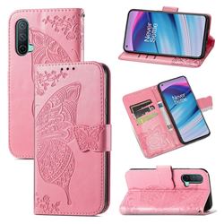 Embossing Mandala Flower Butterfly Leather Wallet Case for OnePlus Nord CE 5G (Nord Core Edition 5G) - Pink