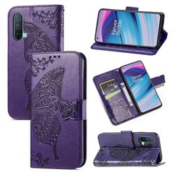 Embossing Mandala Flower Butterfly Leather Wallet Case for OnePlus Nord CE 5G (Nord Core Edition 5G) - Dark Purple