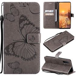 Embossing 3D Butterfly Leather Wallet Case for OnePlus Nord CE 5G (Nord Core Edition 5G) - Gray
