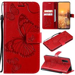Embossing 3D Butterfly Leather Wallet Case for OnePlus Nord CE 5G (Nord Core Edition 5G) - Red