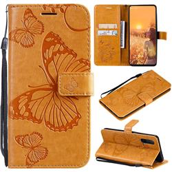 Embossing 3D Butterfly Leather Wallet Case for OnePlus Nord CE 5G (Nord Core Edition 5G) - Yellow