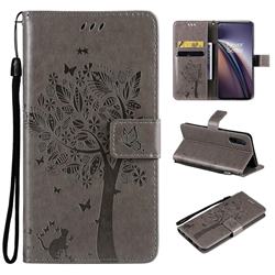 Embossing Butterfly Tree Leather Wallet Case for OnePlus Nord CE 5G (Nord Core Edition 5G) - Grey