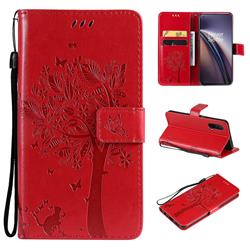 Embossing Butterfly Tree Leather Wallet Case for OnePlus Nord CE 5G (Nord Core Edition 5G) - Red
