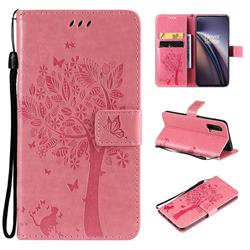 Embossing Butterfly Tree Leather Wallet Case for OnePlus Nord CE 5G (Nord Core Edition 5G) - Pink