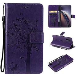 Embossing Butterfly Tree Leather Wallet Case for OnePlus Nord CE 5G (Nord Core Edition 5G) - Purple