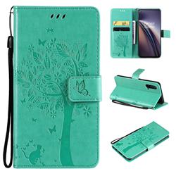 Embossing Butterfly Tree Leather Wallet Case for OnePlus Nord CE 5G (Nord Core Edition 5G) - Cyan