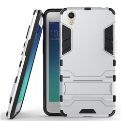 Armor Premium Tactical Grip Kickstand Shockproof Dual Layer Rugged Hard Cover for Oppo A37 - Silver