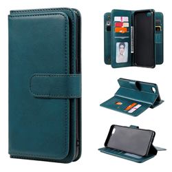Multi-function Ten Card Slots and Photo Frame PU Leather Wallet Phone Case Cover for Oppo A3s (Oppo A5) - Dark Green