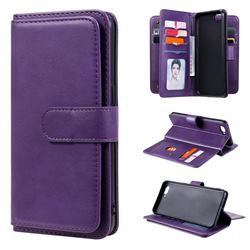 Multi-function Ten Card Slots and Photo Frame PU Leather Wallet Phone Case Cover for Oppo A3s (Oppo A5) - Violet