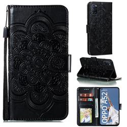 Intricate Embossing Datura Solar Leather Wallet Case for Oppo A52 - Black