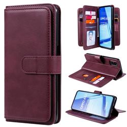 Multi-function Ten Card Slots and Photo Frame PU Leather Wallet Phone Case Cover for Oppo A52 - Claret