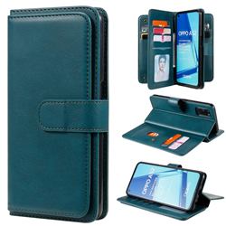 Multi-function Ten Card Slots and Photo Frame PU Leather Wallet Phone Case Cover for Oppo A52 - Dark Green