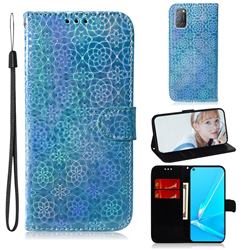 Laser Circle Shining Leather Wallet Phone Case for Oppo A52 - Blue