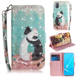 Black and White Cat 3D Painted Leather Wallet Phone Case for Oppo A52