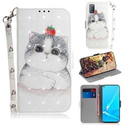 Cute Tomato Cat 3D Painted Leather Wallet Phone Case for Oppo A52