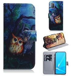Oil Painting Owl PU Leather Wallet Case for Oppo A52
