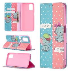 Elephant Boy and Girl Slim Magnetic Attraction Wallet Flip Cover for Oppo A52