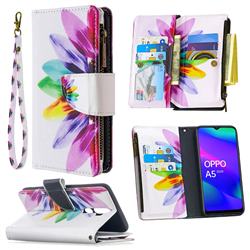 Seven-color Flowers Binfen Color BF03 Retro Zipper Leather Wallet Phone Case for Oppo A5 (2020)