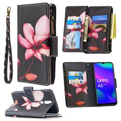 Lotus Flower Binfen Color BF03 Retro Zipper Leather Wallet Phone Case for Oppo A5 (2020)