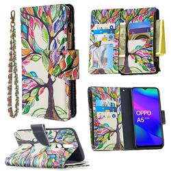The Tree of Life Binfen Color BF03 Retro Zipper Leather Wallet Phone Case for Oppo A5 (2020)
