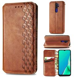 Ultra Slim Fashion Business Card Magnetic Automatic Suction Leather Flip Cover for Oppo A5 (2020) - Brown