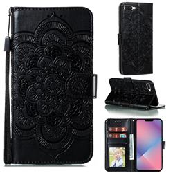 Intricate Embossing Datura Solar Leather Wallet Case for Oppo A5 (2020) - Black