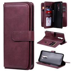 Multi-function Ten Card Slots and Photo Frame PU Leather Wallet Phone Case Cover for Oppo A5 (2020) - Claret