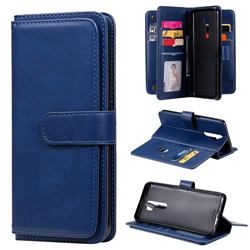 Multi-function Ten Card Slots and Photo Frame PU Leather Wallet Phone Case Cover for Oppo A5 (2020) - Dark Blue