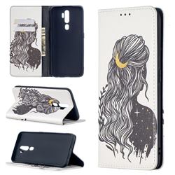 Girl with Long Hair Slim Magnetic Attraction Wallet Flip Cover for Oppo A5 (2020)