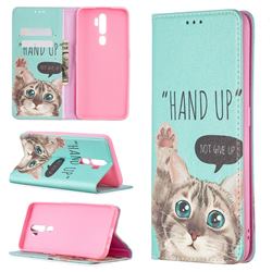 Hand Up Cat Slim Magnetic Attraction Wallet Flip Cover for Oppo A5 (2020)