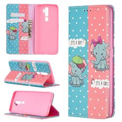 Elephant Boy and Girl Slim Magnetic Attraction Wallet Flip Cover for Oppo A5 (2020)