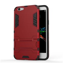 Armor Premium Tactical Grip Kickstand Shockproof Dual Layer Rugged Hard Cover for Oppo A59 - Wine Red