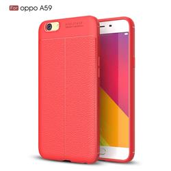 Luxury Auto Focus Litchi Texture Silicone TPU Back Cover for Oppo A59 - Red