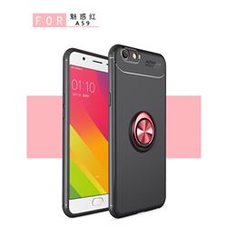 Auto Focus Invisible Ring Holder Soft Phone Case for Oppo A59 - Black Red