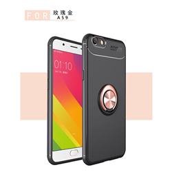 Auto Focus Invisible Ring Holder Soft Phone Case for Oppo A59 - Black Gold