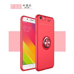 Auto Focus Invisible Ring Holder Soft Phone Case for Oppo A59 - Red