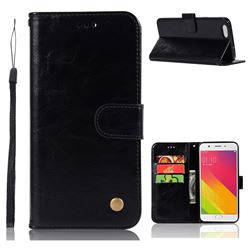 Luxury Retro Leather Wallet Case for Oppo A59 - Black