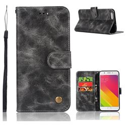 Luxury Retro Leather Wallet Case for Oppo A59 - Gray