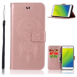 Intricate Embossing Owl Campanula Leather Wallet Case for Oppo A59 - Rose Gold