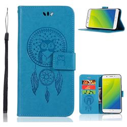 Intricate Embossing Owl Campanula Leather Wallet Case for Oppo A59 - Blue