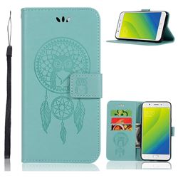 Intricate Embossing Owl Campanula Leather Wallet Case for Oppo A59 - Green