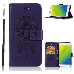 Intricate Embossing Owl Campanula Leather Wallet Case for Oppo A59 - Purple