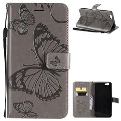 Embossing 3D Butterfly Leather Wallet Case for Oppo A59 - Gray