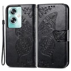 Embossing Mandala Flower Butterfly Leather Wallet Case for Oppo A79 5G - Black