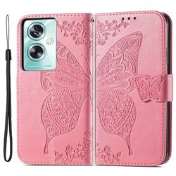 Embossing Mandala Flower Butterfly Leather Wallet Case for Oppo A79 5G - Pink