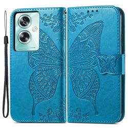 Embossing Mandala Flower Butterfly Leather Wallet Case for Oppo A79 5G - Blue